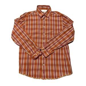 Rugger Gant Shirt Mens Extra Large Orange Plaid Slim Button Preppy XL Vintage